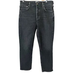 AGOLDE Riley Size 29 Washed Black High Rise Straight Crop Jeans